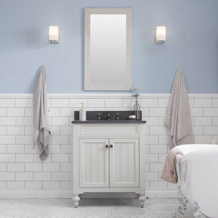 Water Creation Potenza 30" Bathroom Vanity in Earl Grey with Blue Limestone Top with Faucet and Mirror POTENZA30EGBF1 - Model Bath