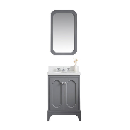 Water Creation Queen 24" Single Sink Quartz Carrara Vanity in Cashmere Grey with F2-0009-01-BX Lavatory Faucet(s) VQU024QCCG07 - Model Bath