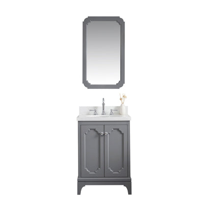 Water Creation Queen 24" Single Sink Quartz Carrara Vanity in Cashmere Grey with Matching Mirror(s) and F2-0012-01-TL Lavatory Faucet(s) VQU024QCCG43 - Model Bath