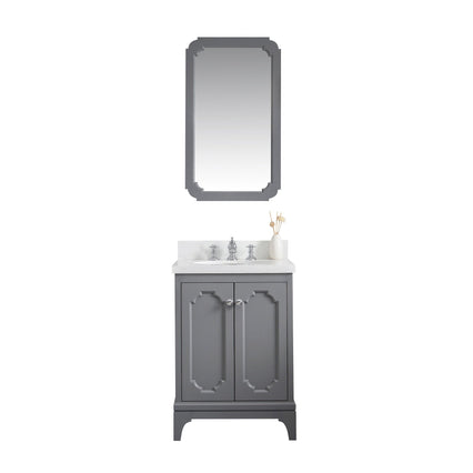 Water Creation Queen 24" Single Sink Quartz Carrara Vanity in Cashmere Grey with Matching Mirror(s) and F2-0013-01-FX Lavatory Faucet(s) VQU024QCCG68 - Model Bath
