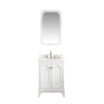 Water Creation Queen 24" Single Sink Quartz Carrara Vanity in Pure White with Matching Mirror(s) and F2-0012-05-TL Lavatory Faucet(s) VQU024QCPW53 - Model Bath
