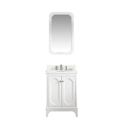 Water Creation Queen 24" Single Sink Quartz Carrara Vanity in Pure White with Matching Mirror(s) and F2-0013-05-FX Lavatory Faucet(s) VQU024QCPW58 - Model Bath