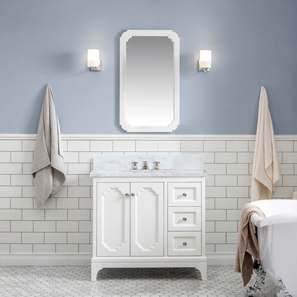 Water Creation Queen 36" Single Sink Carrara White Marble Vanity in Pure White VQU036CWPW00 - Model Bath