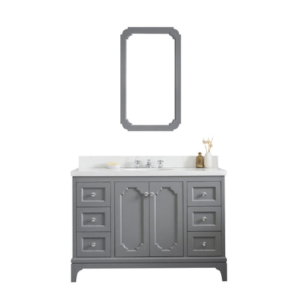 Water Creation Queen 48" Single Sink Quartz Carrara Vanity in Cashmere Grey with Matching Mirror(s) and F2-0009-01-BX Lavatory Faucet(s) VQU048QCCG02 - Model Bath