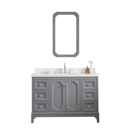Water Creation Queen 48" Single Sink Quartz Carrara Vanity in Cashmere Grey with Matching Mirror(s) and F2-0012-01-TL Lavatory Faucet(s) VQU048QCCG43 - Model Bath