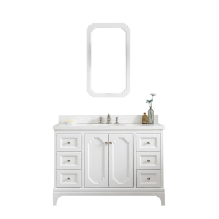 Water Creation Queen 48" Single Sink Quartz Carrara Vanity in Pure White with Matching Mirror(s) and F2-0013-05-FX Lavatory Faucet(s) VQU048QCPW58 - Model Bath