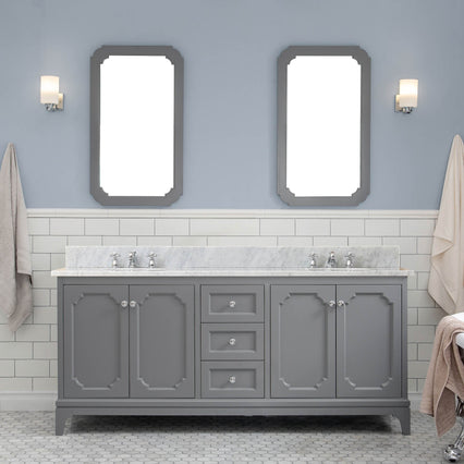 Water Creation Queen 72" Double Sink Carrara White Marble Vanity in Cashmere Grey VQU072CWCG00 - Model Bath