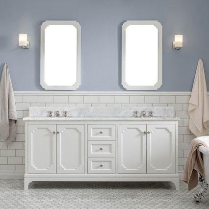 Water Creation Queen 72" Double Sink Carrara White Marble Vanity in Pure White VQU072CWPW00 - Model Bath