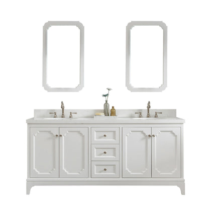 Water Creation Queen 72" Double Sink Quartz Carrara Vanity in Pure White with F2-0012-05-TL Lavatory Faucet(s) VQU072QCPW57 - Model Bath