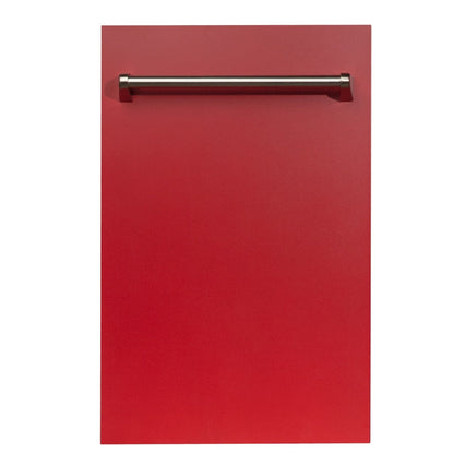 ZLINE 18" Top Control Dishwasher in Red Matte with Stainless Steel Tub and Traditional Style Handle DW-RM-18 - Model Bath