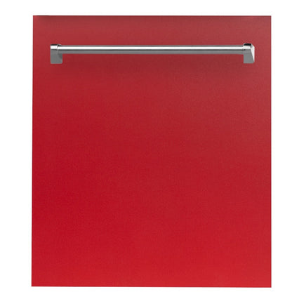 ZLINE 24" Top Control Dishwasher in Red Matte with Stainless Steel Tub and Traditional Style Handle DW-RM-24 - Model Bath