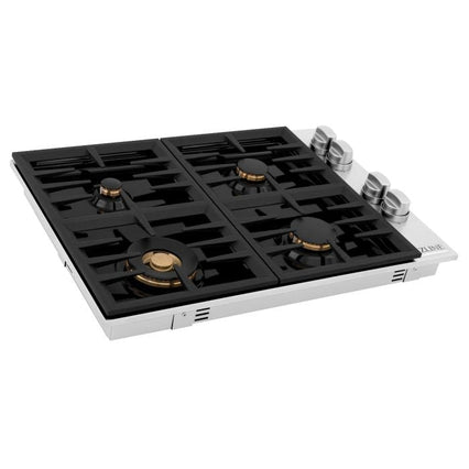 ZLINE 30" Dropin Cooktop with 4 Gas Brass Burners and Black Porcelain Top (RC-BR-30-PBT) - Model Bath