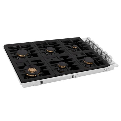 ZLINE 36" Dropin Cooktop with 6 Gas Brass Burners and Black Porcelain Top (RC-BR-36-PBT) - Model Bath