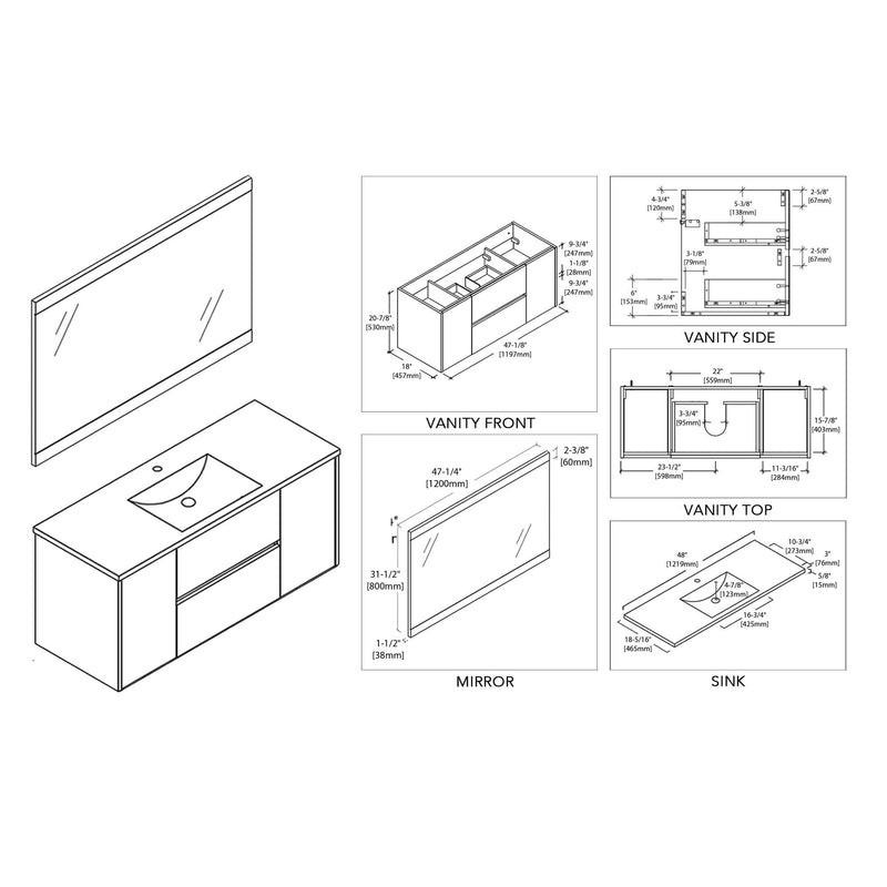 Valencia 48 Inch Single Vanity (Vanity Only) Silver Grey