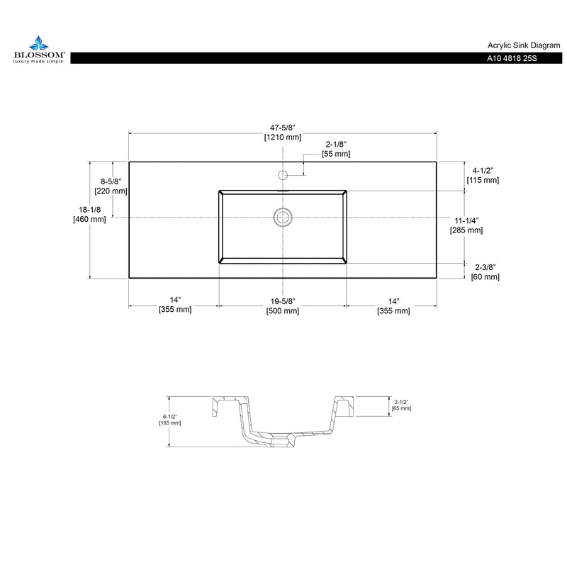 Acrylic Top-Mount Single Basin 48×18 A10 4818 25S