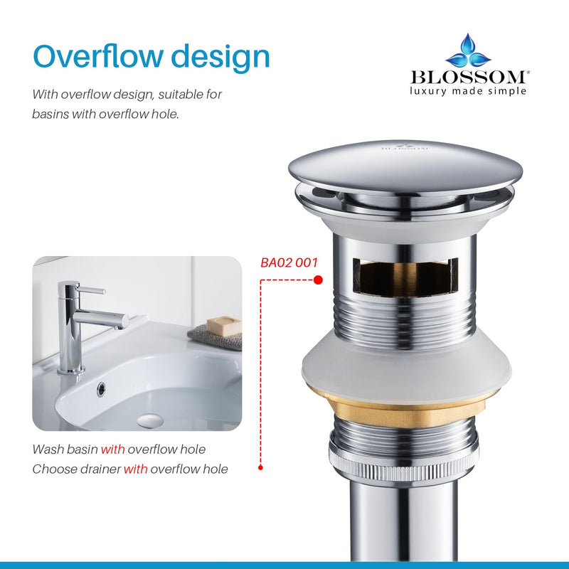 1-1/4” Brass Pop-up with Overflow Chrome