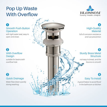 1-1/4” Brass Pop-up with Overflow Brush Nickle