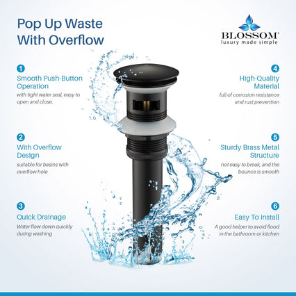 1-1/4” Brass Pop-up with Overflow Matte Black