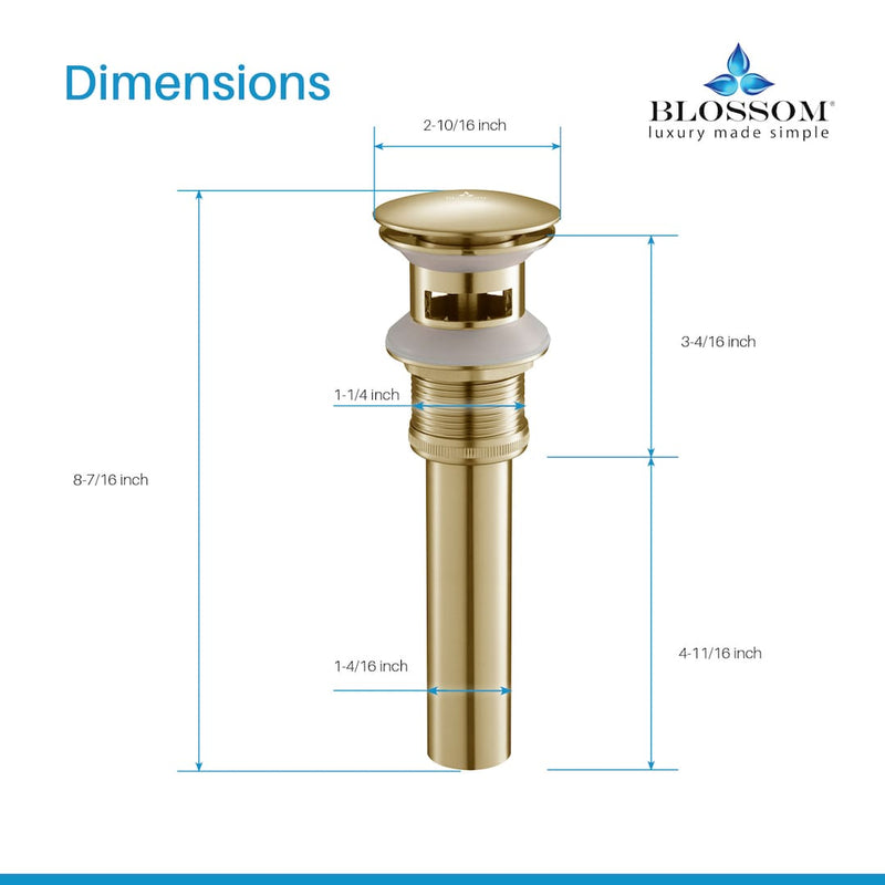 1-1/4” Brass Pop-up with Overflow Gold