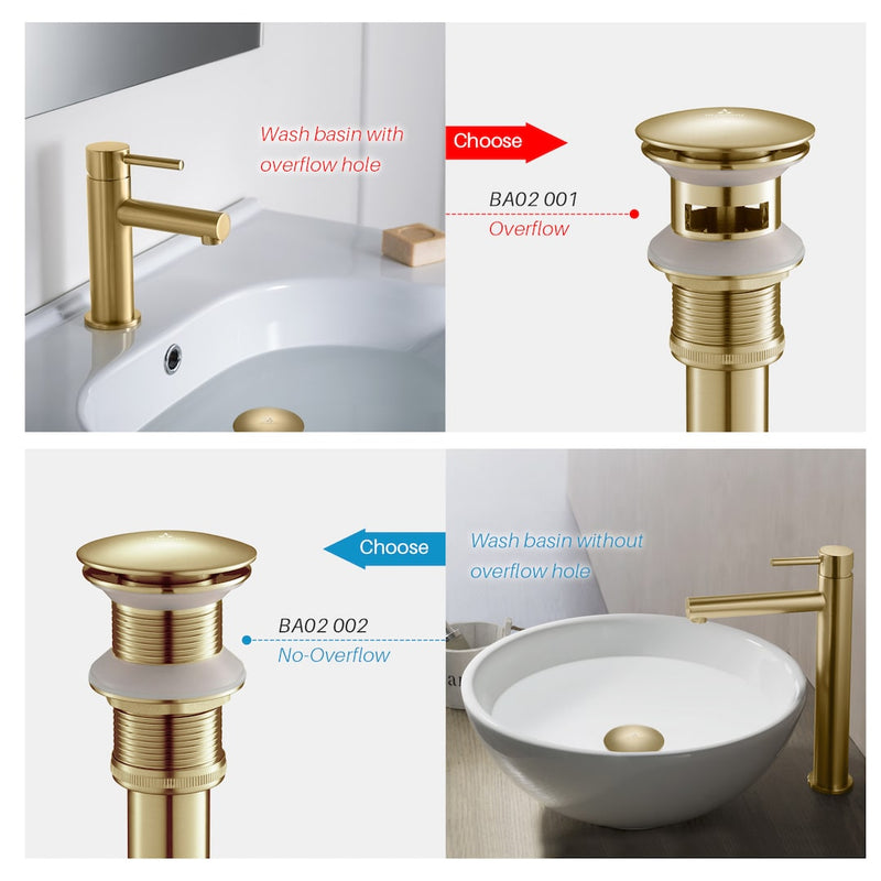 1-1/4” Brass Pop-up with Overflow Gold