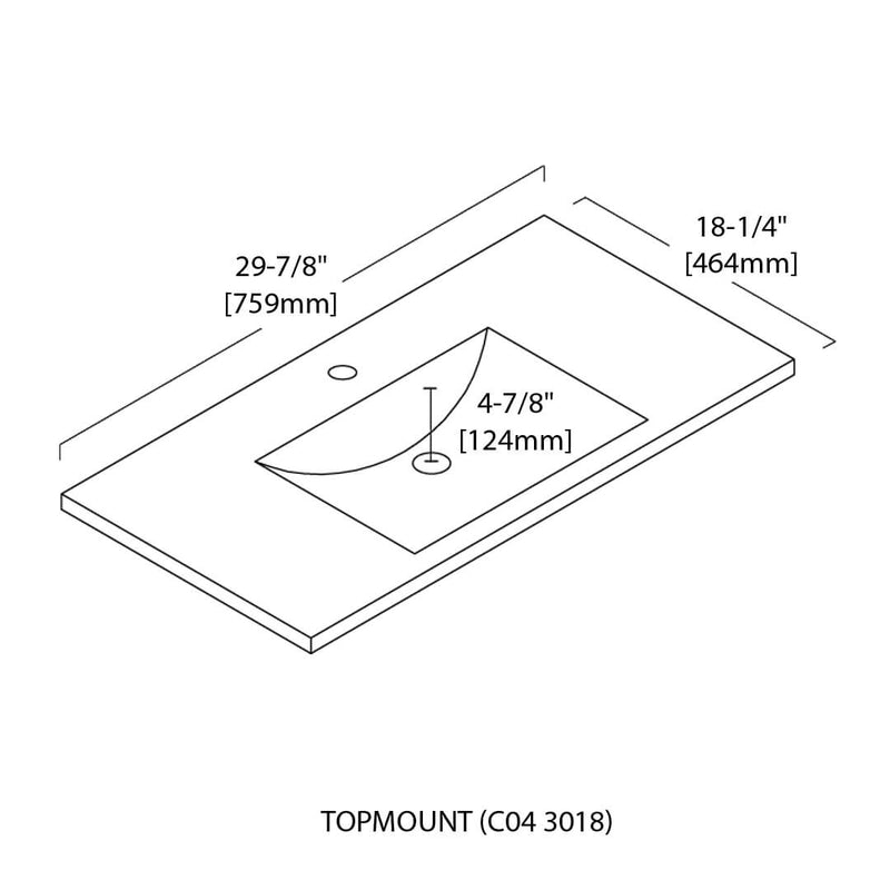 Ceramic Basin 30″ X 18″ Top-Mount Rectangular