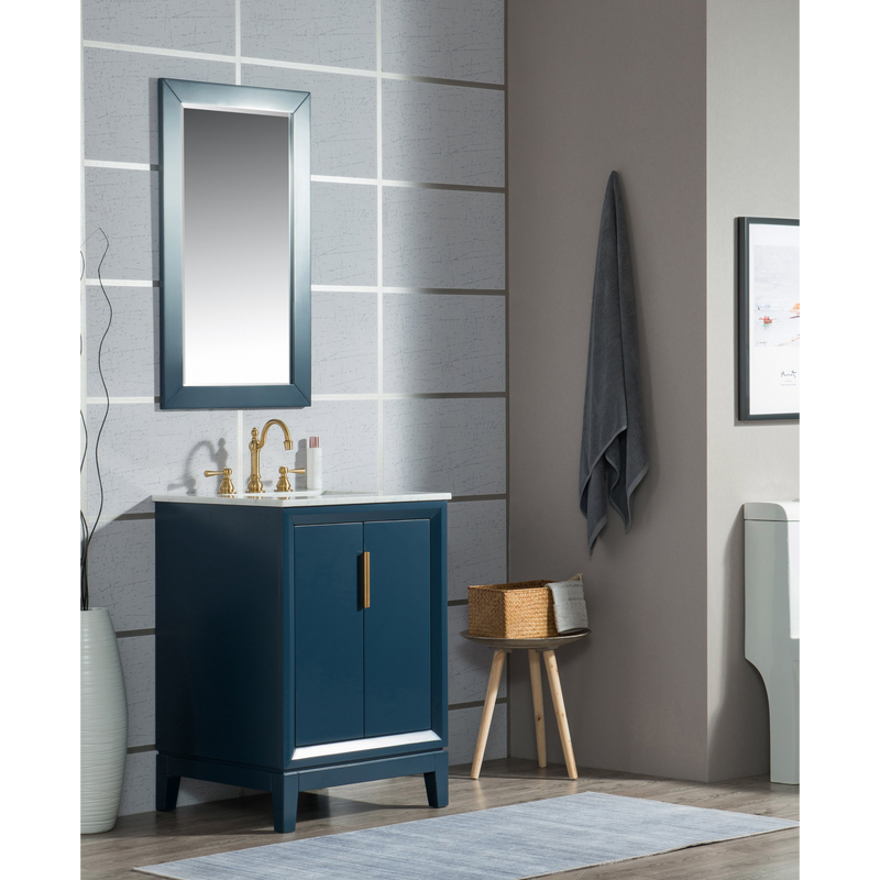 Water Creation Elizabeth 24" Single Sink Carrara White Marble Vanity in Monarch Blue with Matching Mirror(s) VEL024CWMB01