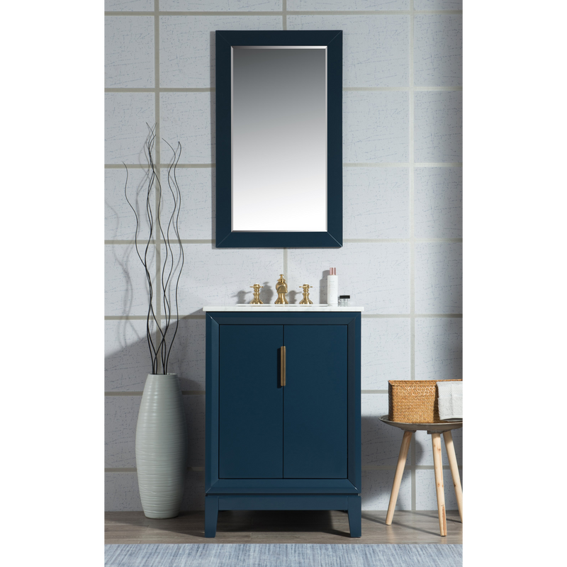 Water Creation Elizabeth 24" Single Sink Carrara White Marble Vanity in Monarch Blue with Matching Mirror(s) and F2-0013-06-FX Lavatory Faucet(s) VEL024CWMB38