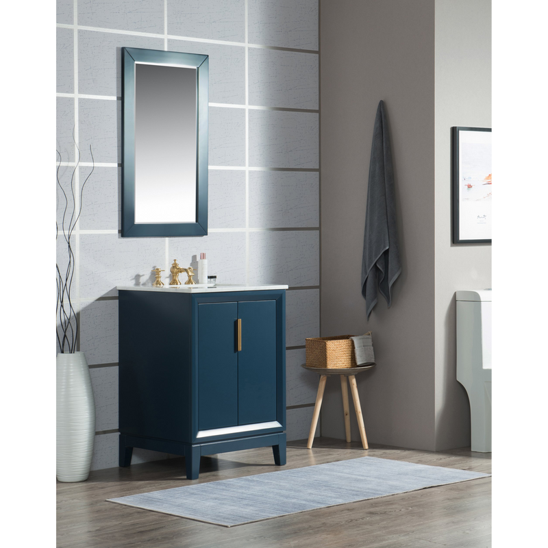Water Creation Elizabeth 24" Single Sink Carrara White Marble Vanity in Monarch Blue with F2-0013-06-FX Lavatory Faucet(s) VEL024CWMB42