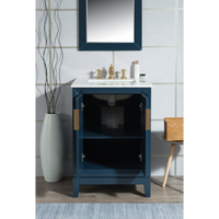 Water Creation Elizabeth 24" Single Sink Carrara White Marble Vanity in Monarch Blue with Matching Mirror(s) and F2-0013-06-FX Lavatory Faucet(s) VEL024CWMB38