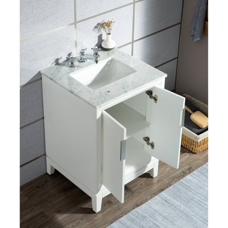 Water Creation Elizabeth 24" Single Sink Carrara White Marble Vanity in Pure White with F2-0009-01-BX Lavatory Faucet(s) VEL024CWPW07