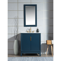 Water Creation Elizabeth 30" Single Sink Carrara White Marble Vanity in Monarch Blue with F2-0012-06-TL Lavatory Faucet(s) VEL030CWMB37