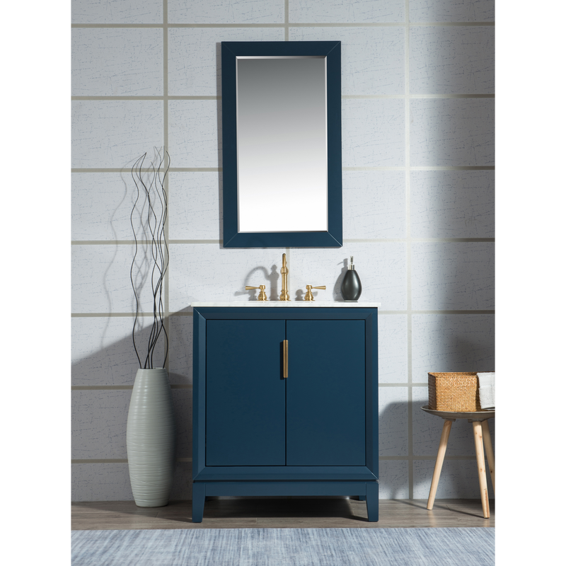 Water Creation Elizabeth 30" Single Sink Carrara White Marble Vanity in Monarch Blue with F2-0012-06-TL Lavatory Faucet(s) VEL030CWMB37