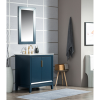 Water Creation Elizabeth 30" Single Sink Carrara White Marble Vanity in Monarch Blue with F2-0012-06-TL Lavatory Faucet(s) VEL030CWMB37