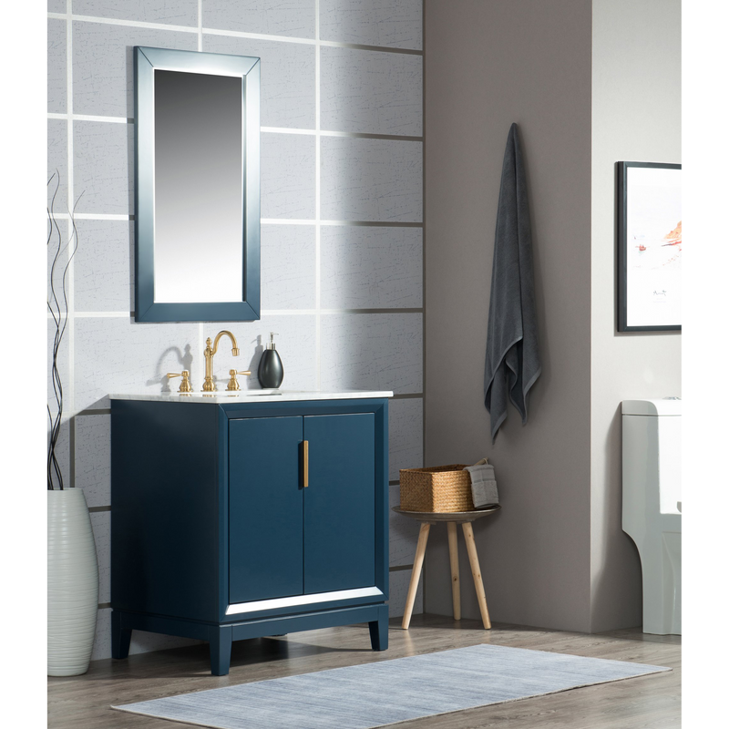 Water Creation Elizabeth 30" Single Sink Carrara White Marble Vanity in Monarch Blue with F2-0012-06-TL Lavatory Faucet(s) VEL030CWMB37