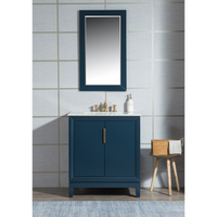Water Creation Elizabeth 30" Single Sink Carrara White Marble Vanity in Monarch Blue with F2-0013-06-FX Lavatory Faucet(s) VEL030CWMB42