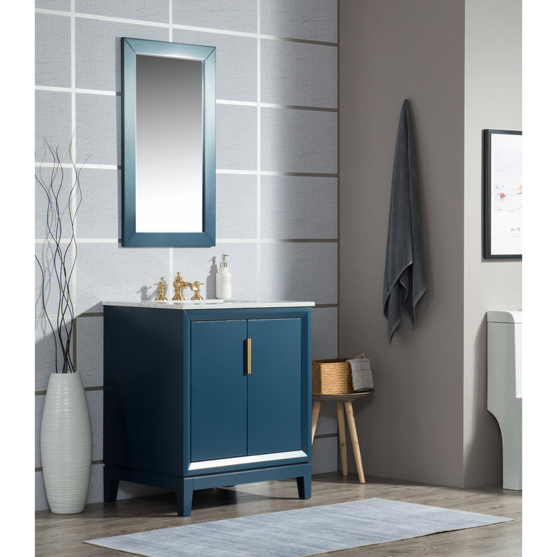 Water Creation Elizabeth 30" Single Sink Carrara White Marble Vanity in Monarch Blue with F2-0013-06-FX Lavatory Faucet(s) VEL030CWMB42