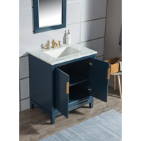 Water Creation Elizabeth 30" Single Sink Carrara White Marble Vanity in Monarch Blue with F2-0013-06-FX Lavatory Faucet(s) VEL030CWMB42