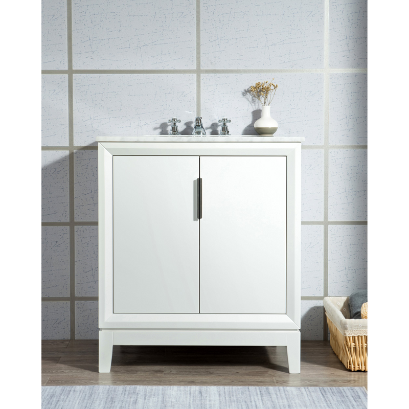 Water Creation Elizabeth 30" Single Sink Carrara White Marble Vanity in Pure White VEL030CWPW00