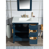 Water Creation Elizabeth 36" Single Sink Carrara White Marble Vanity in Monarch Blue with F2-0013-06-FX Lavatory Faucet(s) VEL036CWMB42