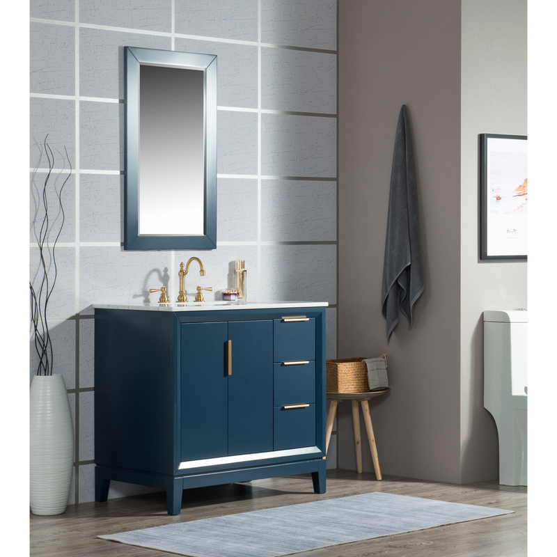 Water Creation Elizabeth 36" Single Sink Carrara White Marble Vanity in Monarch Blue VEL036CWMB00