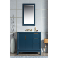 Water Creation Elizabeth 36" Single Sink Carrara White Marble Vanity in Monarch Blue with F2-0013-06-FX Lavatory Faucet(s) VEL036CWMB42
