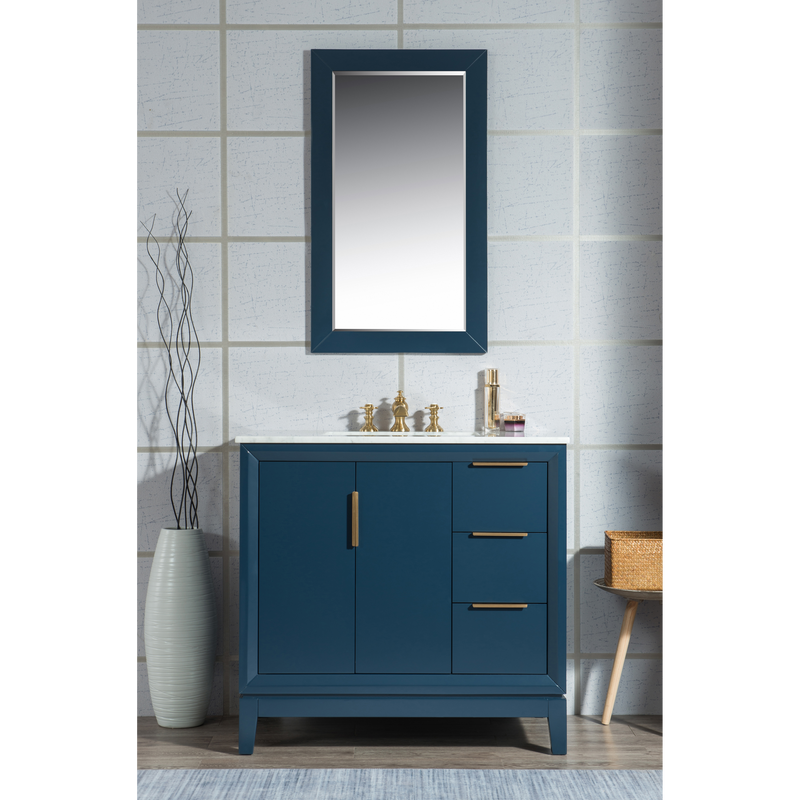 Water Creation Elizabeth 36" Single Sink Carrara White Marble Vanity in Monarch Blue with F2-0013-06-FX Lavatory Faucet(s) VEL036CWMB42
