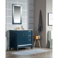 Water Creation Elizabeth 36" Single Sink Carrara White Marble Vanity in Monarch Blue with F2-0013-06-FX Lavatory Faucet(s) VEL036CWMB42