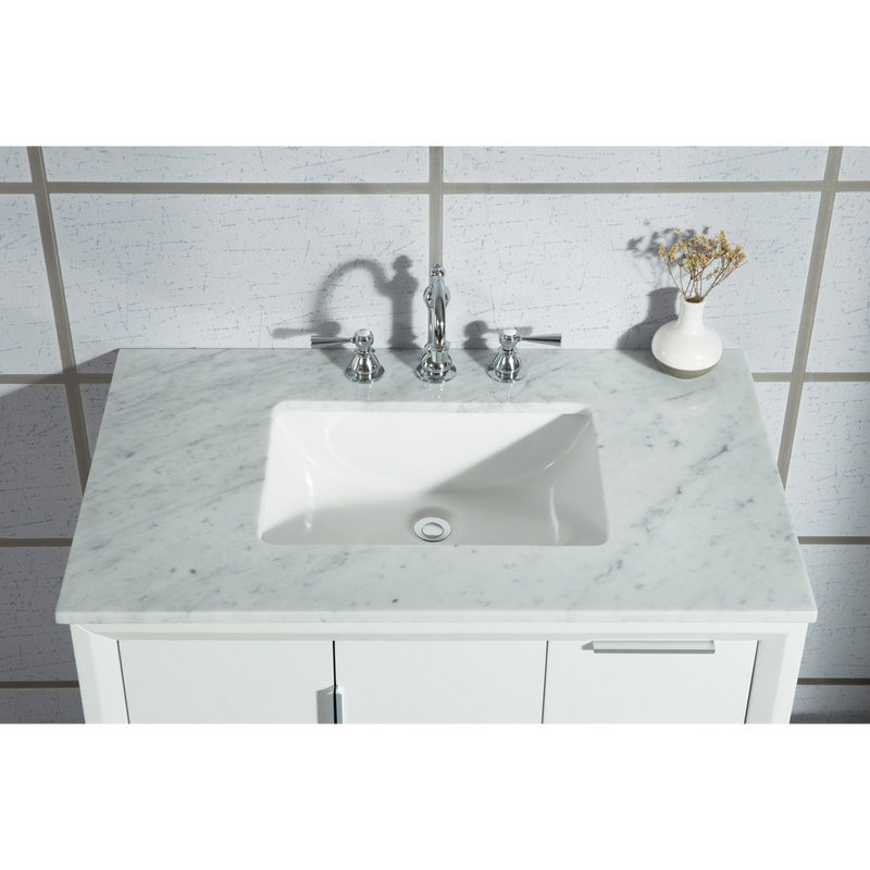 Water Creation Elizabeth 36" Single Sink Carrara White Marble Vanity in Pure White with Matching Mirror(s) and F2-0012-01-TL Lavatory Faucet(s) VEL036CWPW43