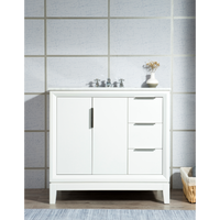 Water Creation Elizabeth 36" Single Sink Carrara White Marble Vanity in Pure White with Matching Mirror(s) and F2-0009-01-BX Lavatory Faucet(s) VEL036CWPW02