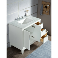 Water Creation Elizabeth 36" Single Sink Carrara White Marble Vanity in Pure White with Matching Mirror(s) and F2-0009-01-BX Lavatory Faucet(s) VEL036CWPW02