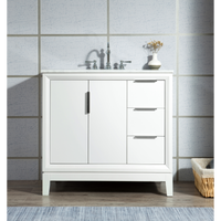 Water Creation Elizabeth 36" Single Sink Carrara White Marble Vanity in Pure White with F2-0012-01-TL Lavatory Faucet(s) VEL036CWPW47