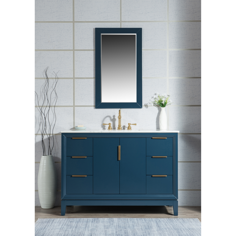 Water Creation Elizabeth 48" Single Sink Carrara White Marble Vanity in Monarch Blue with F2-0012-06-TL Lavatory Faucet(s) VEL048CWMB37