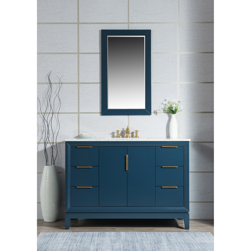 Water Creation Elizabeth 48" Single Sink Carrara White Marble Vanity in Monarch Blue with F2-0013-06-FX Lavatory Faucet(s) VEL048CWMB42
