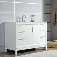Water Creation Elizabeth 48" Single Sink Carrara White Marble Vanity in Pure White with Matching Mirror(s) and F2-0012-01-TL Lavatory Faucet(s) VEL048CWPW43